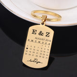 Engraved Calendar Key Chain Car Key Tag Couples Anniversary Keyring