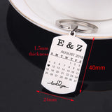 Engraved Calendar Key Chain Car Key Tag Couples Anniversary Keyring