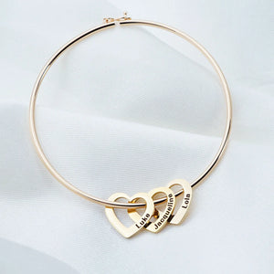 Personalised Heart Charm Bracelet with Engraved Names - Mom Gift
