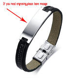 Engraved Leather Bracelet for Men Adjustable Wristband