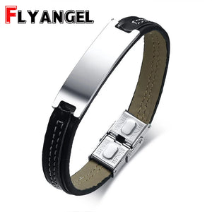 Engraved Leather Bracelet for Men Adjustable Wristband