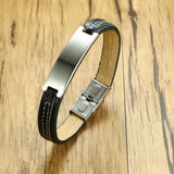 Engraved Leather Bracelet for Men Adjustable Wristband