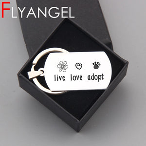 FLYANGEL Engraved Keychain Car Key Tag Live Love Adopt High Key Holder