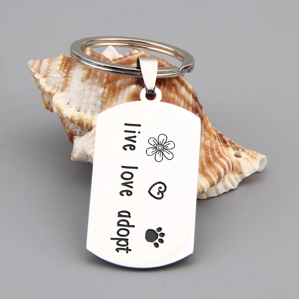 FLYANGEL Engraved Keychain Car Key Tag Live Love Adopt High Key Holder