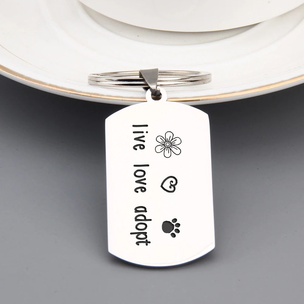 FLYANGEL Engraved Keychain Car Key Tag Live Love Adopt High Key Holder