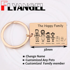 Family Keychain Name Car Key Tag Jewelry The Happy Family Keyring