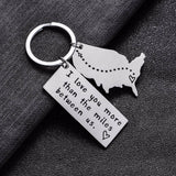 Long Distance Love Keychain Engraved US State Shape