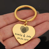 FLYANGEL Fingerprint Heart Keychain Engraved Name Date Keyring for Couples