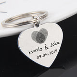 FLYANGEL Fingerprint Heart Keychain Engraved Name Date Keyring for Couples