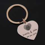 FLYANGEL Fingerprint Heart Keychain Engraved Name Date Keyring for Couples