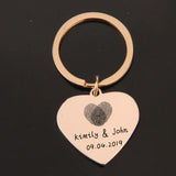 FLYANGEL Fingerprint Heart Keychain Engraved Name Date Keyring for Couples