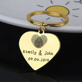 FLYANGEL Fingerprint Heart Keychain Engraved Name Date Keyring for Couples
