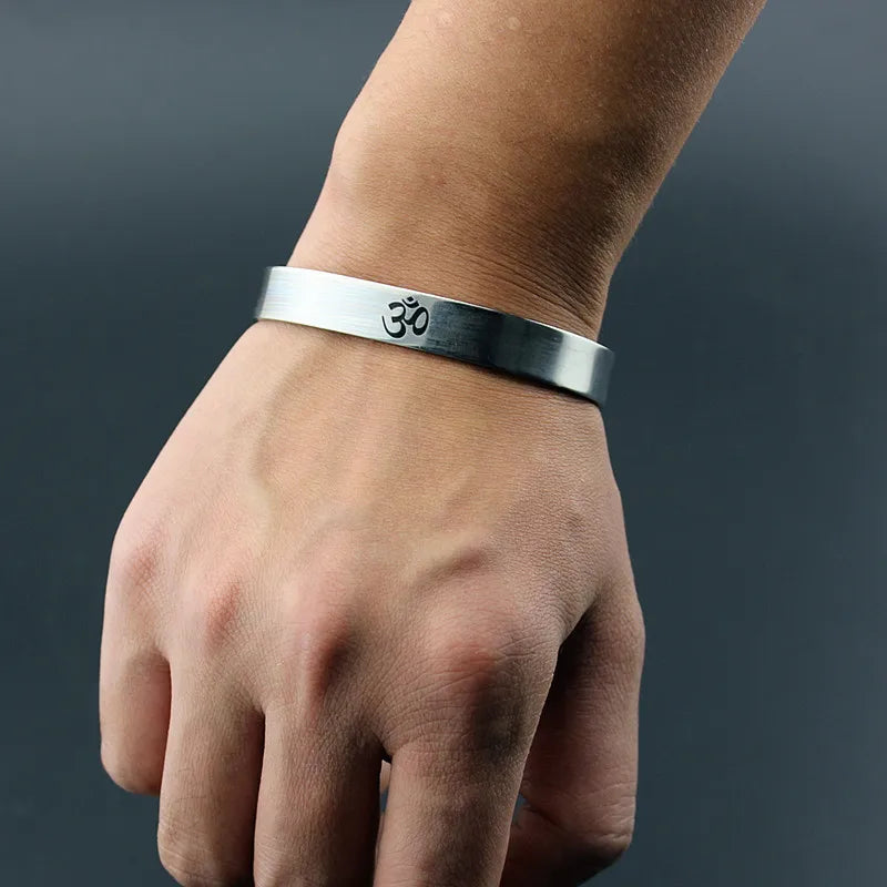 Stainless Steel OM Open Bracelet Adjustable Yoga Bracelet