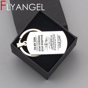 FLYANGEL To My Son Keychain Engraved Never Give Up Love Dad High Car Key Tag