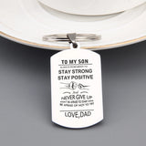 FLYANGEL To My Son Keychain Engraved Never Give Up Love Dad High Car Key Tag