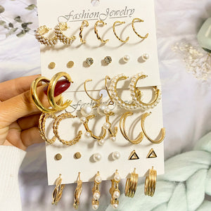 Women's Golden Hoop Earrings with Pearl Charm for Parties