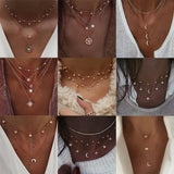 Boho Crystal Pendant Necklace Women Vintage Choker Jewelry