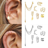 Metal Leaf Tassel Ear Clip Earrings for Women Gift
