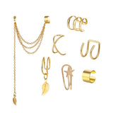 Metal Leaf Tassel Ear Clip Earrings for Women Gift