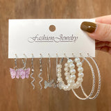 Butterfly Snake Circle Earrings Set Pearl Earrings for Women Girls Brincos