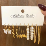 Butterfly Snake Circle Earrings Set Pearl Earrings for Women Girls Brincos