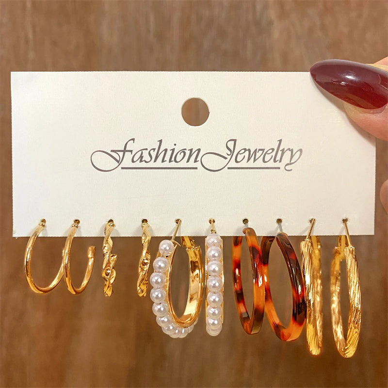 Butterfly Snake Circle Earrings Set Pearl Earrings for Women Girls Brincos