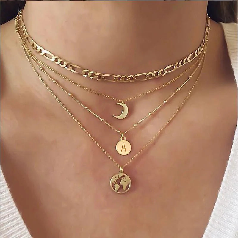 Moon Map Pendant Necklace Round Circle Chain Choker Jewelry Gift