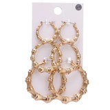 Big Bamboo Circle Hoop Earrings 3pcs Hip Hop Jewelry Set