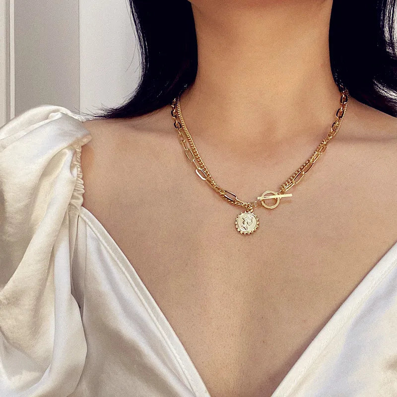 Vintage Crystal Pendant Necklace Women Beads Moon Star Choker