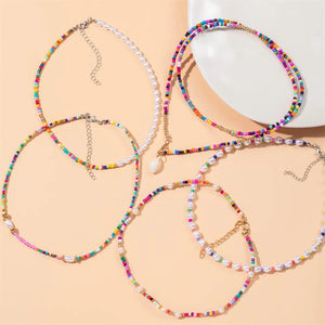 Colorful Beaded Pearl Choker Necklace Bohemian Flower Jewelry