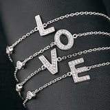 925 Silver Alphabet Bracelet with Zircon +3cm Chain S925 Silver Letter A-Z