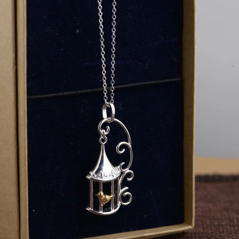 925 Silver Birdcage Pendant Necklace Women