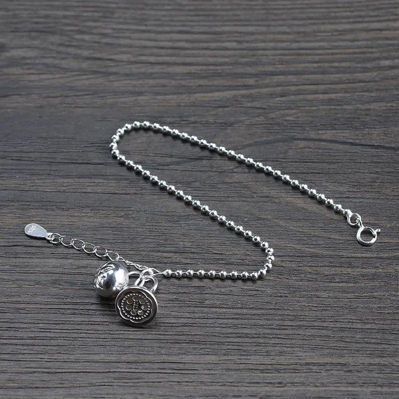 925 Silver Bracelet Women 16.5cm Ball Chain S925 Sterling Silver Anklet
