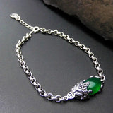 S925 Silver Pixiu Bracelet Green Agate 19.5cm Chain
