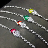 S925 Silver Pixiu Bracelet Green Agate 19.5cm Chain
