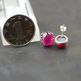 925 Silver Rose Red Corundum Stud Earrings Women Jewelry