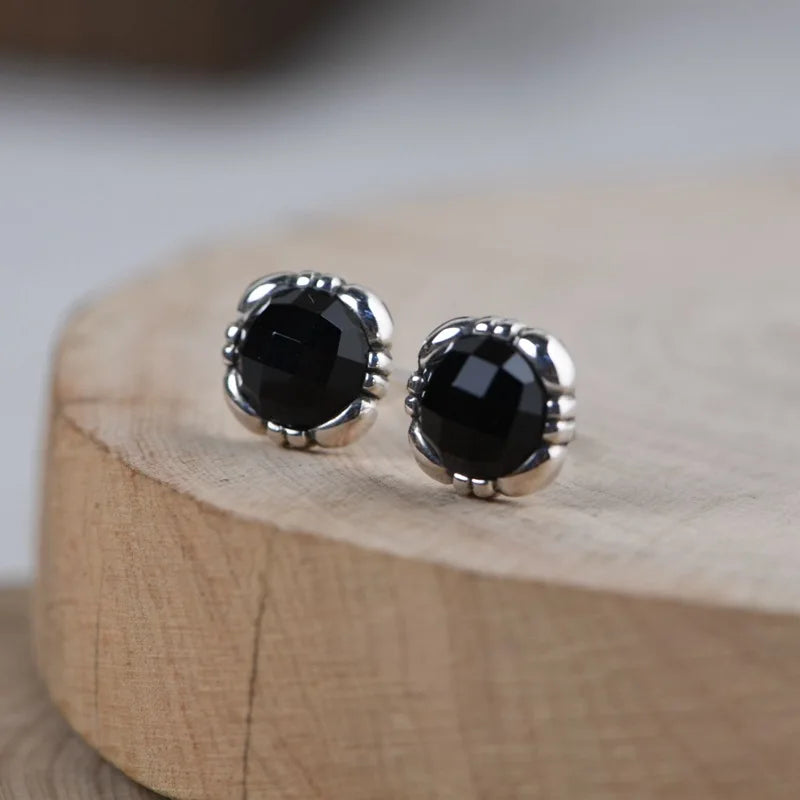 925 Silver Earrings Women S925 Sterling Silver Stud Round Agate