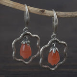 925 Silver Earrings for Women Red Agate Drop