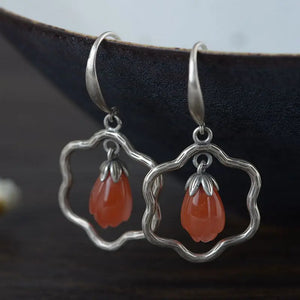 925 Silver Earrings for Women Red Agate Drop