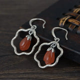 925 Silver Earrings for Women Red Agate Drop