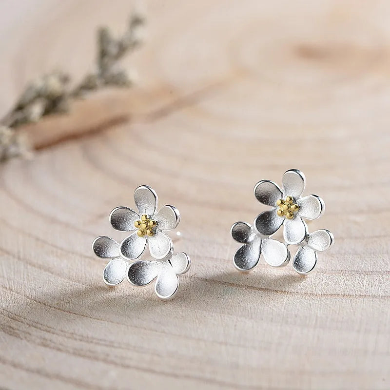 925 Silver Flower Stud Earrings for Women - S925 Sterling Silver