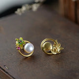 925 Silver Flower Earrings Natural Pearl Studs