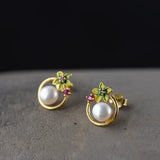 925 Silver Flower Earrings Natural Pearl Studs