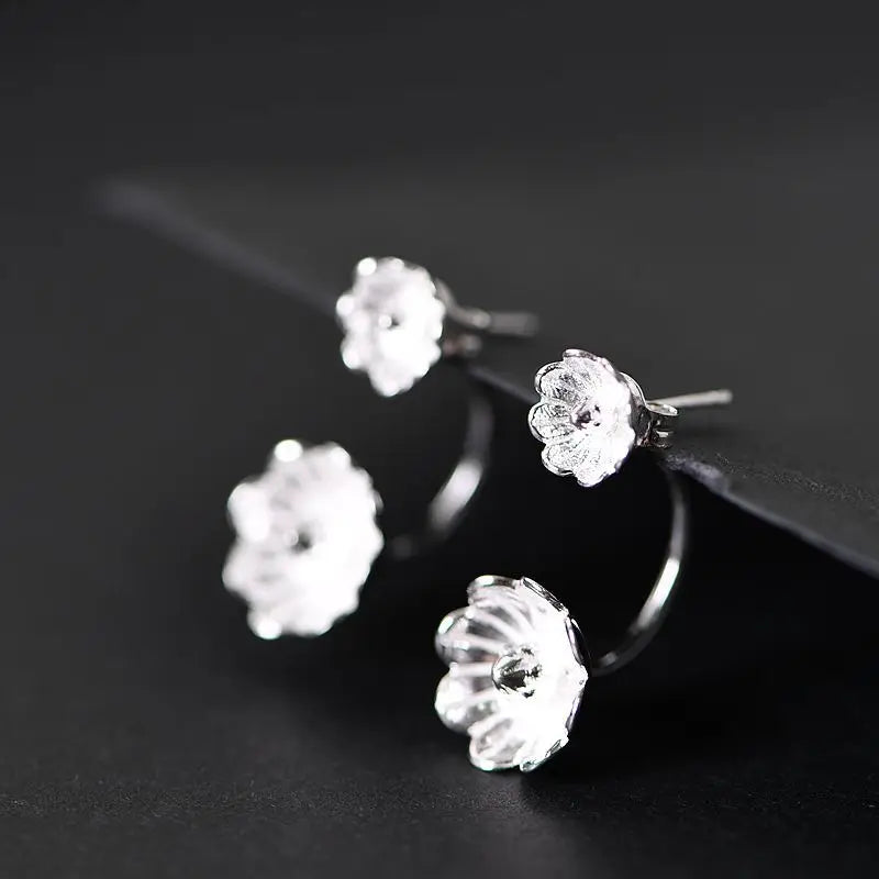 925 Silver Flower Earrings for Women S925 Sterling Silver Stud Earring