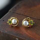 925 Silver Flower Earrings Natural Pearl Studs