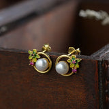 925 Silver Flower Earrings Natural Pearl Studs