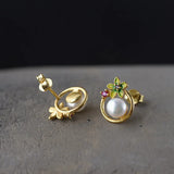 925 Silver Flower Earrings Natural Pearl Studs