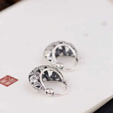 925 Silver Flower Earrings for Women Vintage Pure Sterling Hoop Earring