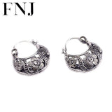 925 Silver Flower Earrings for Women Vintage Pure Sterling Hoop Earring