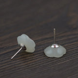 925 Silver Flower Jade Earrings for Women Jewelry